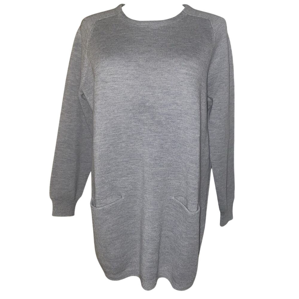 J.Crew Gray Stretch 100% Merino Wool Tunic Sweater Size Small Soft Pockets